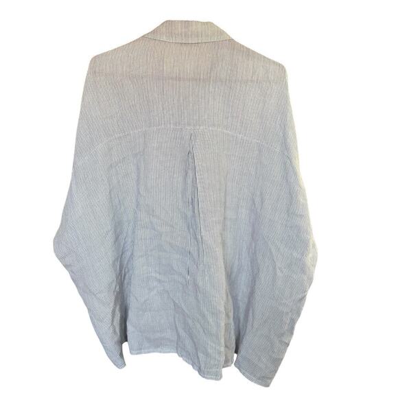 Liabella Top Woman's Button Up Blouse Striped Blue 100% Linen 7XL L/S Coastal - Picture 4 of 8